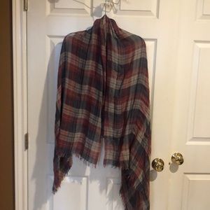 Cute scarf or Shawl. Red tan and blue.